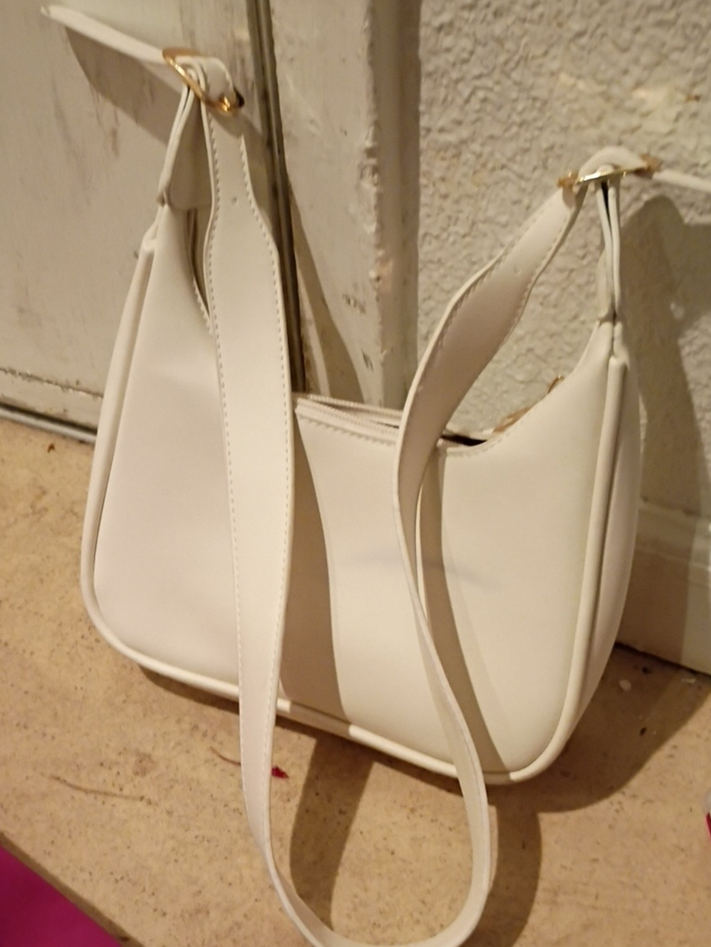 Minimal White Shoulder Bag with Curved Silhouette